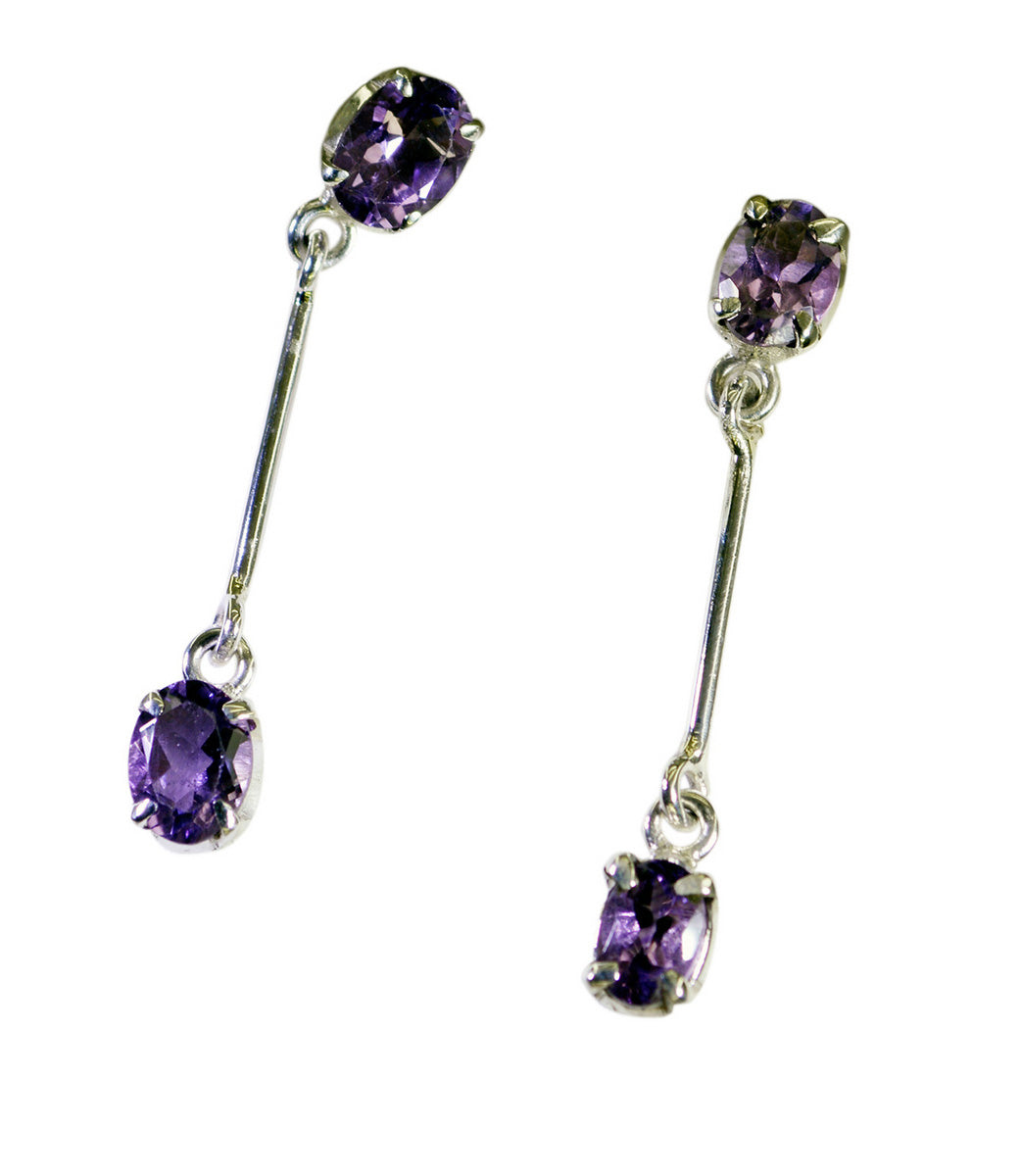 Riyo Nice Gemstone oval Faceted Purple Amethyst Silver Earring gift for easter Sunday