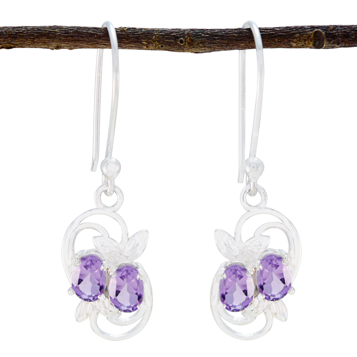Riyo Nice Gemstone oval Faceted Purple Amethyst Silver Earrings anniversary gift