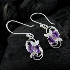 Riyo Nice Gemstone oval Faceted Purple Amethyst Silver Earrings anniversary gift
