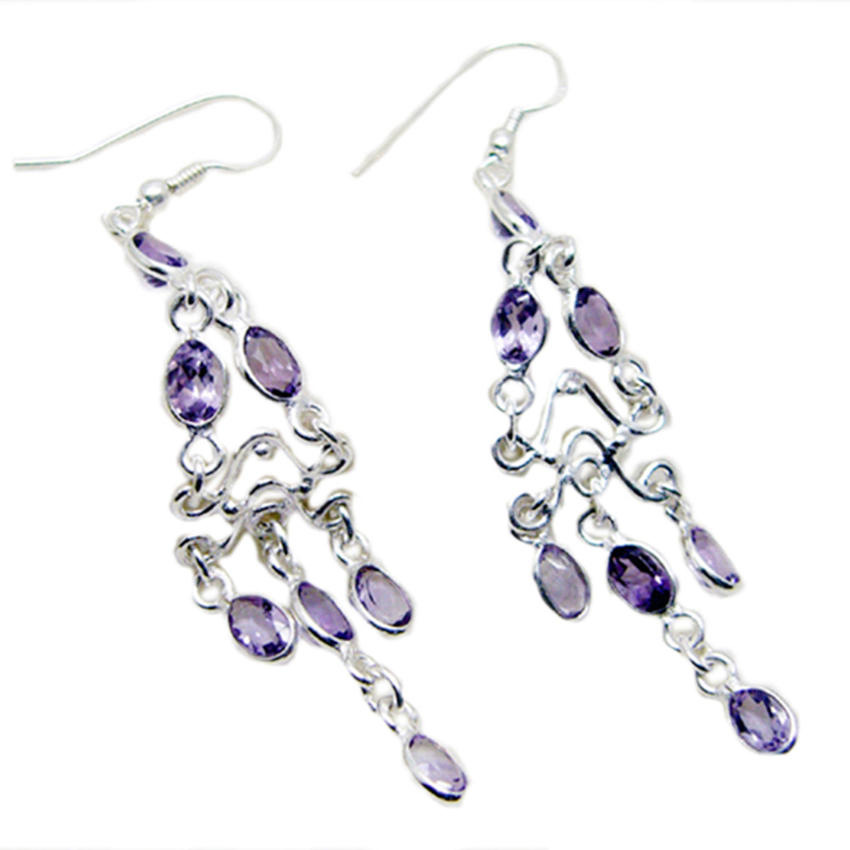Riyo Nice Gemstone oval Faceted Purple Amethyst Silver Earrings gift for christmas