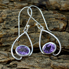 Riyo Nice Gemstone oval Faceted Purple Amethyst Silver Earrings gift fordaughter day