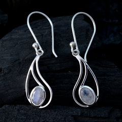 Riyo Nice Gemstone oval Faceted White Rainbow Moonstone Silver Earrings gift for christmas