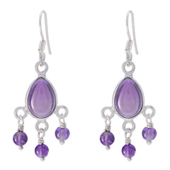 Riyo Nice Gemstone pear Cabochon Purple Amethyst Silver Earring gift for Faishonable day