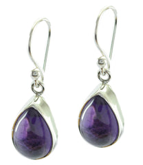 Riyo Nice Gemstone pear Cabochon Purple Amethyst Silver Earring handmade gift