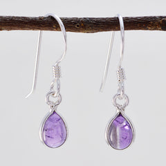 Riyo Nice Gemstone pear Cabochon Purple Amethyst Silver Earrings gift for b' day