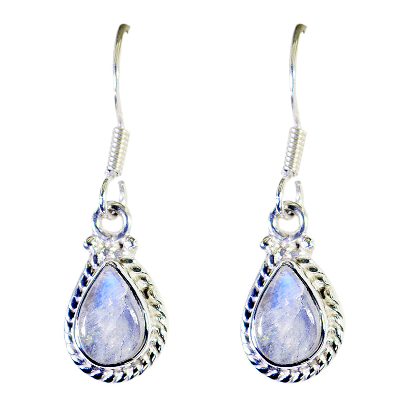 Riyo Nice Gemstone pear Cabochon White Rainbow Moonstone Silver Earrings gift for labour day