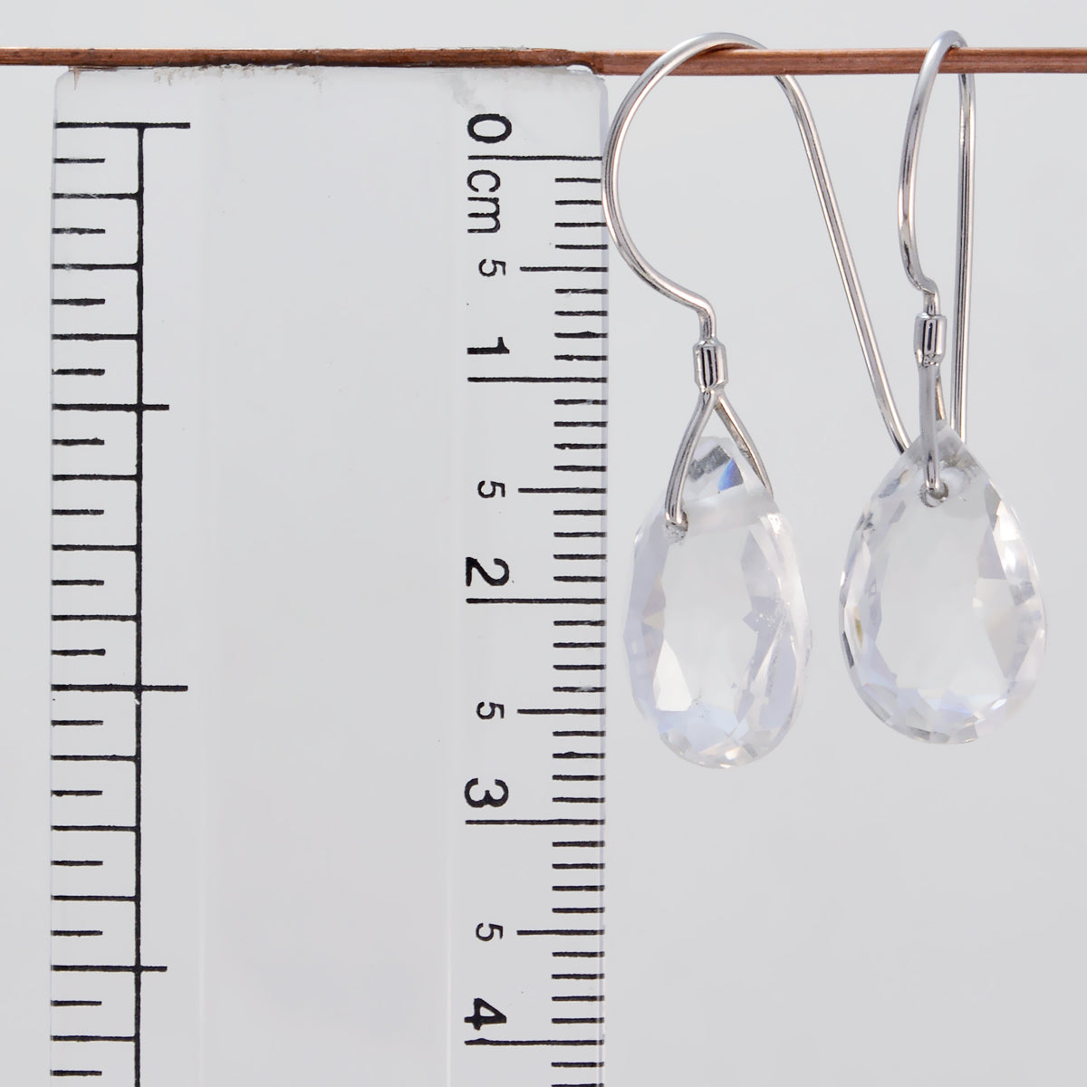 Riyo Nice Gemstone pear Checker White Crystal Quartz Silver Earrings mom gift