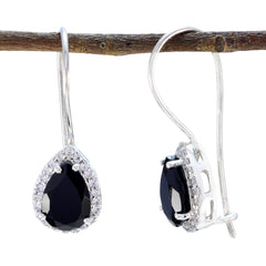 Riyo Nice Gemstone pear Faceted Black Onyx Silver Earring gift for mom