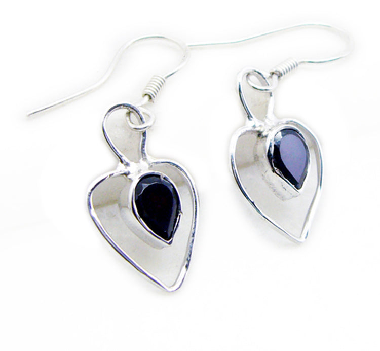 Riyo Nice Gemstone pear Faceted Black Onyx Silver Earrings girlfriend gift