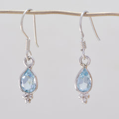 Riyo Nice Gemstone pear Faceted Blue Topaz Silver Earring gift for engagement