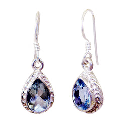 Riyo Nice Gemstone pear Faceted Blue Topaz Silver Earring mom birthday gift
