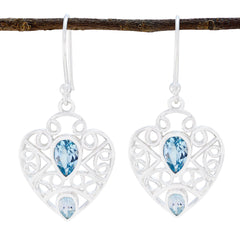 Riyo Nice Gemstone pear Faceted Blue Topaz Silver Earrings brithday gift