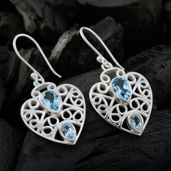 Riyo Nice Gemstone pear Faceted Blue Topaz Silver Earrings brithday gift