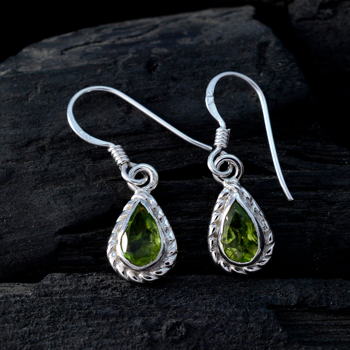 Riyo Nice Gemstone pear Faceted Green Peridot Silver Earring gift for Faishonable day