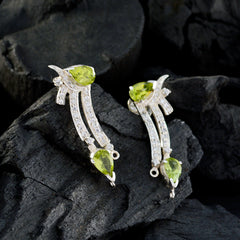 Riyo Nice Gemstone pear Faceted Green Peridot Silver Earring mom birthday gift