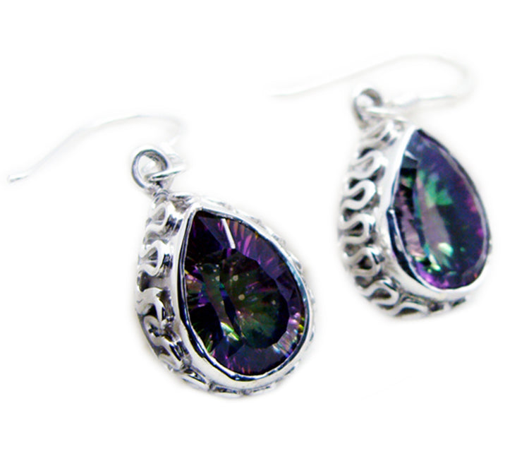 Riyo Nice Gemstone pear Faceted Multi Mystic Quartz Silver Earring gift for engagement