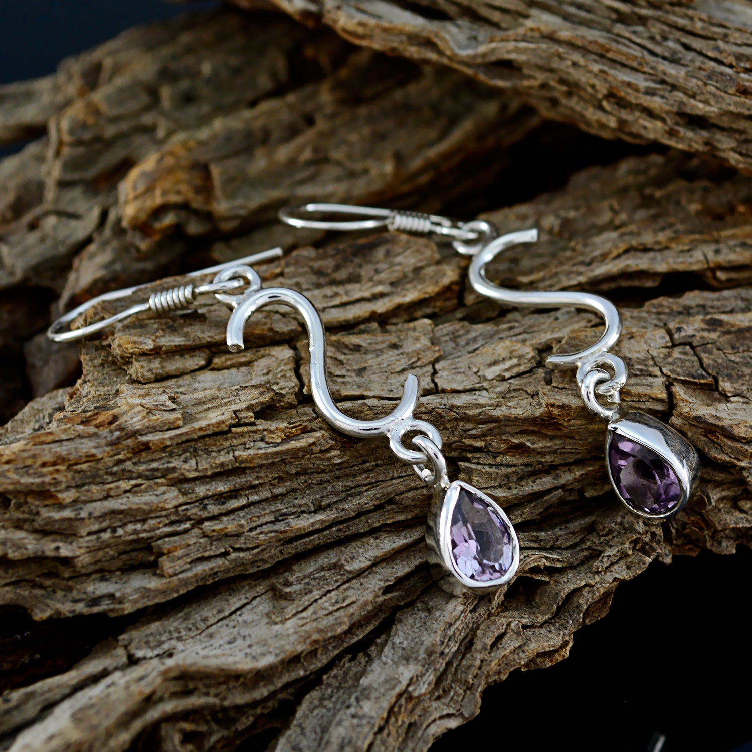 Riyo Nice Gemstone pear Faceted Purple Amethyst Silver Earring grandmom gift