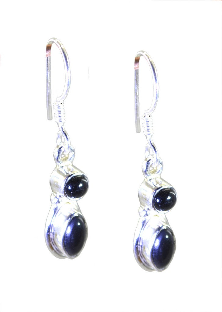 Riyo Nice Gemstone round Cabochon Black Onyx Silver Earrings gift for new years day