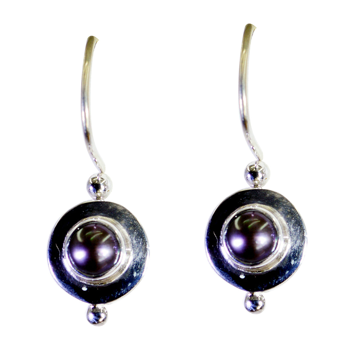 Riyo Nice Gemstone round Cabochon Black Peral Silver Earrings gift for Faishonable day