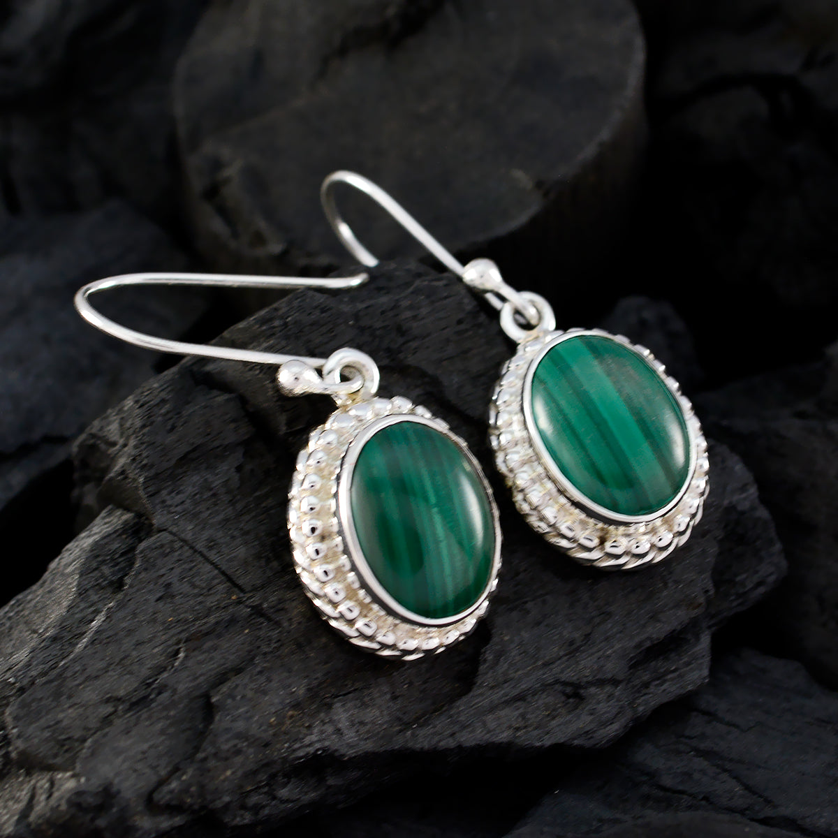 Riyo Nice Gemstone round Cabochon Green Malachatie Silver Earrings gift for labour day