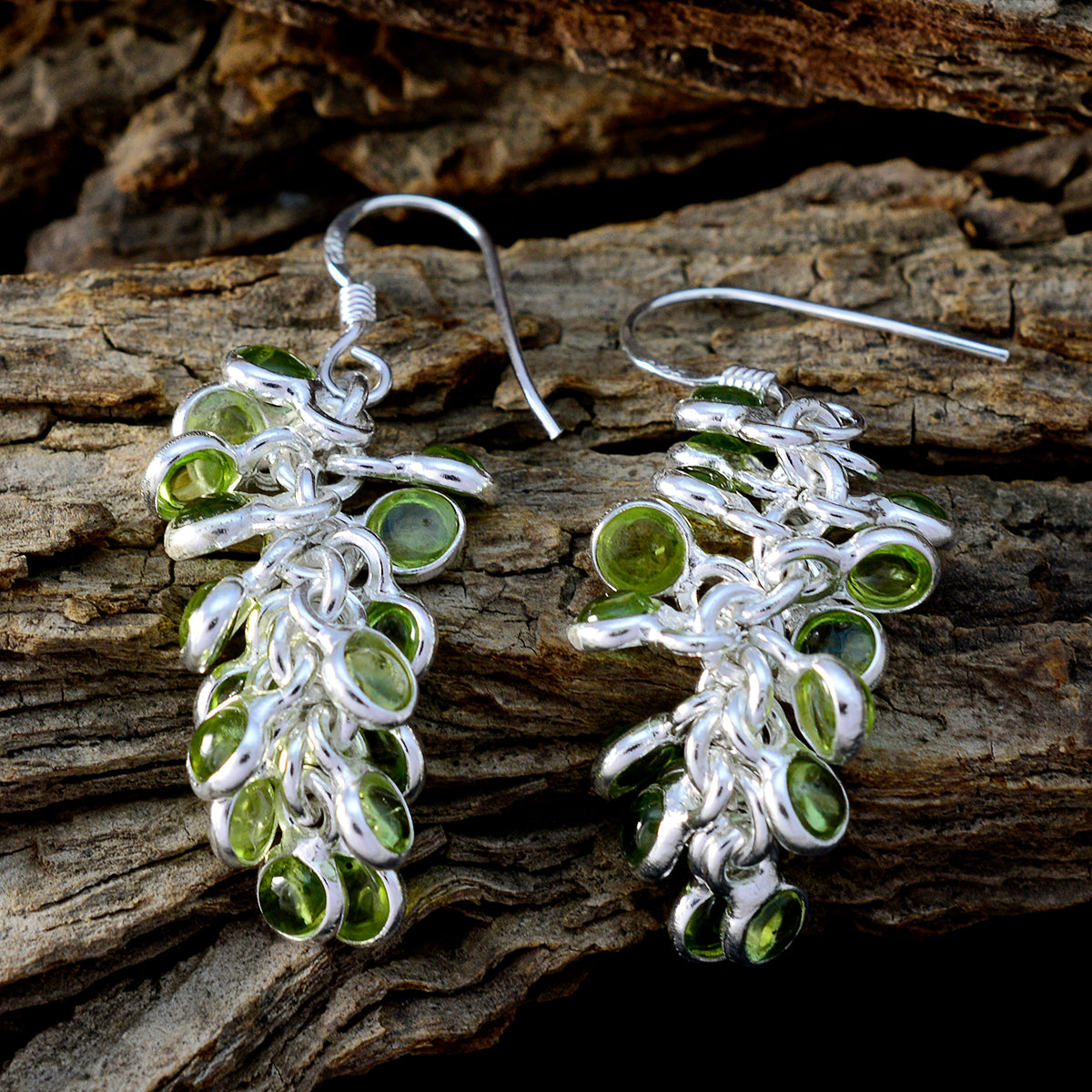 Riyo Nice Gemstone round Cabochon Green Peridot Silver Earrings engagement gift