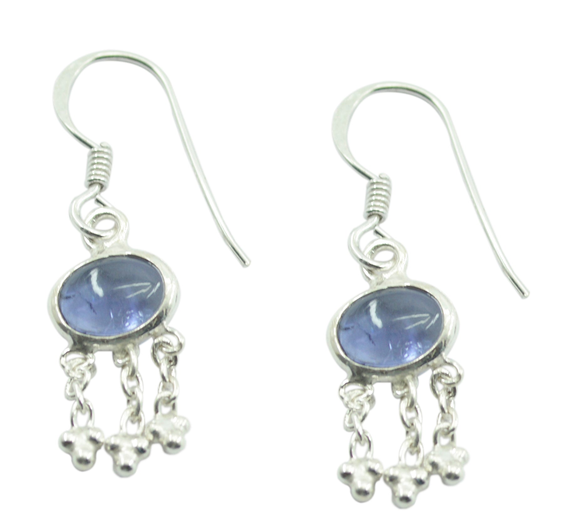 Riyo Nice Gemstone round Cabochon Nevy Blue Iolite Silver Earring gift for good