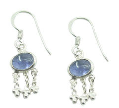 Riyo Nice Gemstone round Cabochon Nevy Blue Iolite Silver Earring gift for good