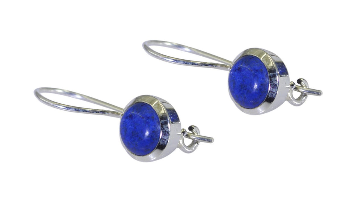 Riyo Nice Gemstone round Cabochon Nevy Blue Lapis Lazuli Silver Earring children day gift