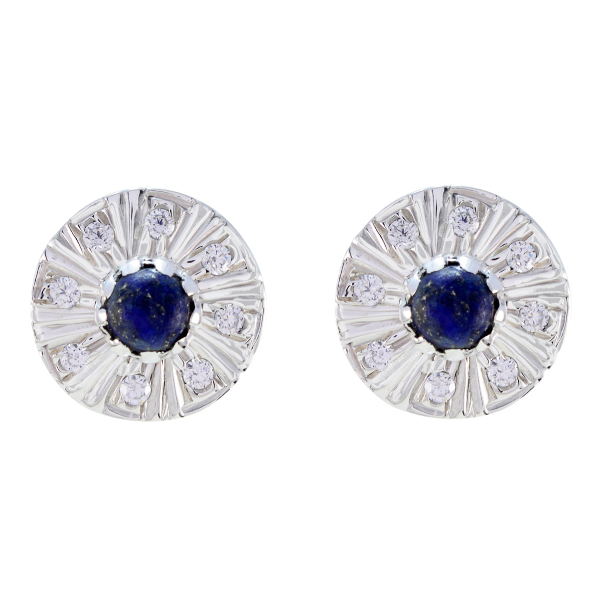 Riyo Nice Gemstone round Cabochon Nevy Blue Lapis Lazuli Silver Earring gift for graduation