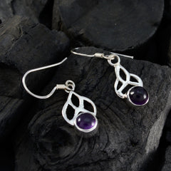 Riyo Nice Gemstone round Cabochon Purple Amethyst Silver Earring gift for good