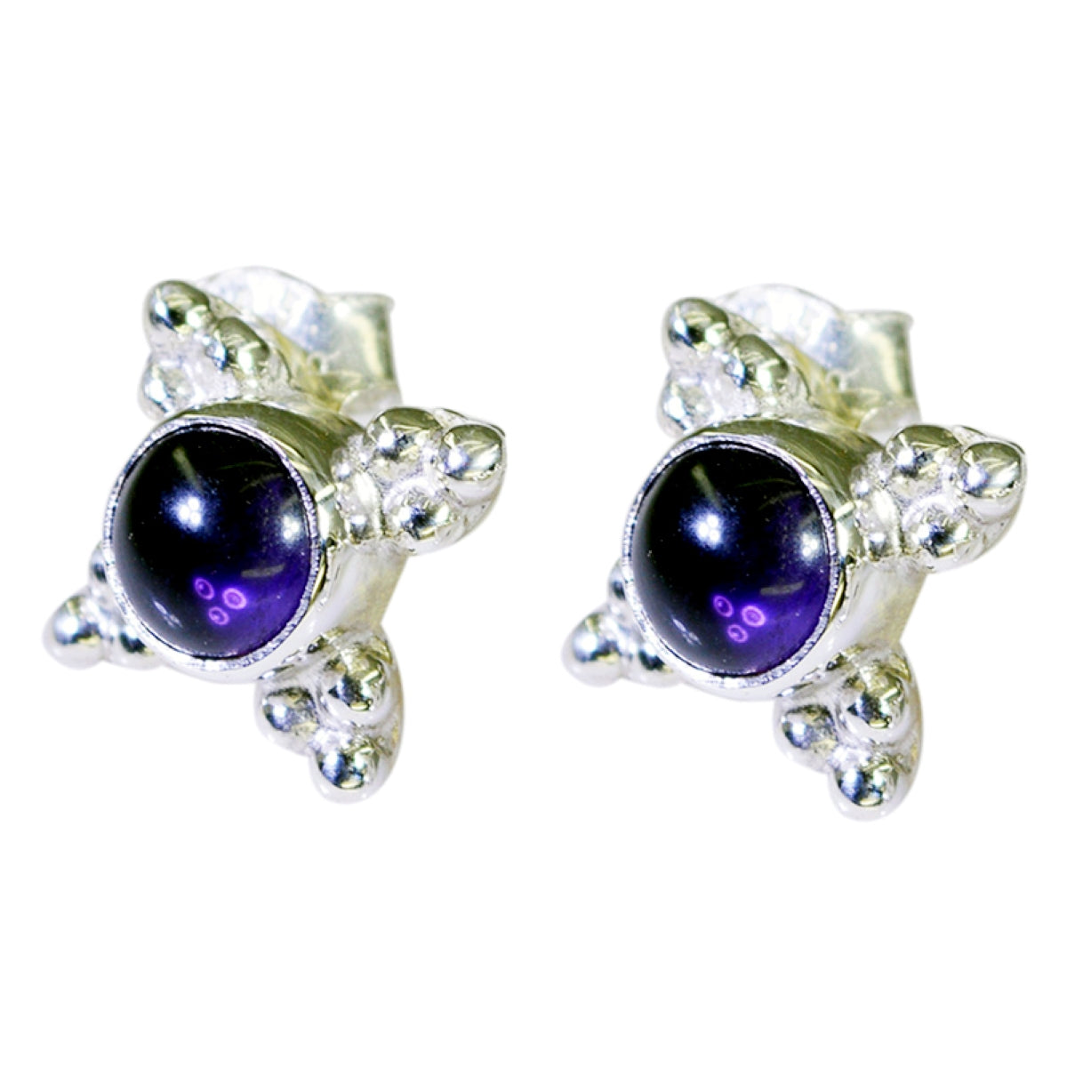Riyo Nice Gemstone round Cabochon Purple Amethyst Silver Earring sister gift