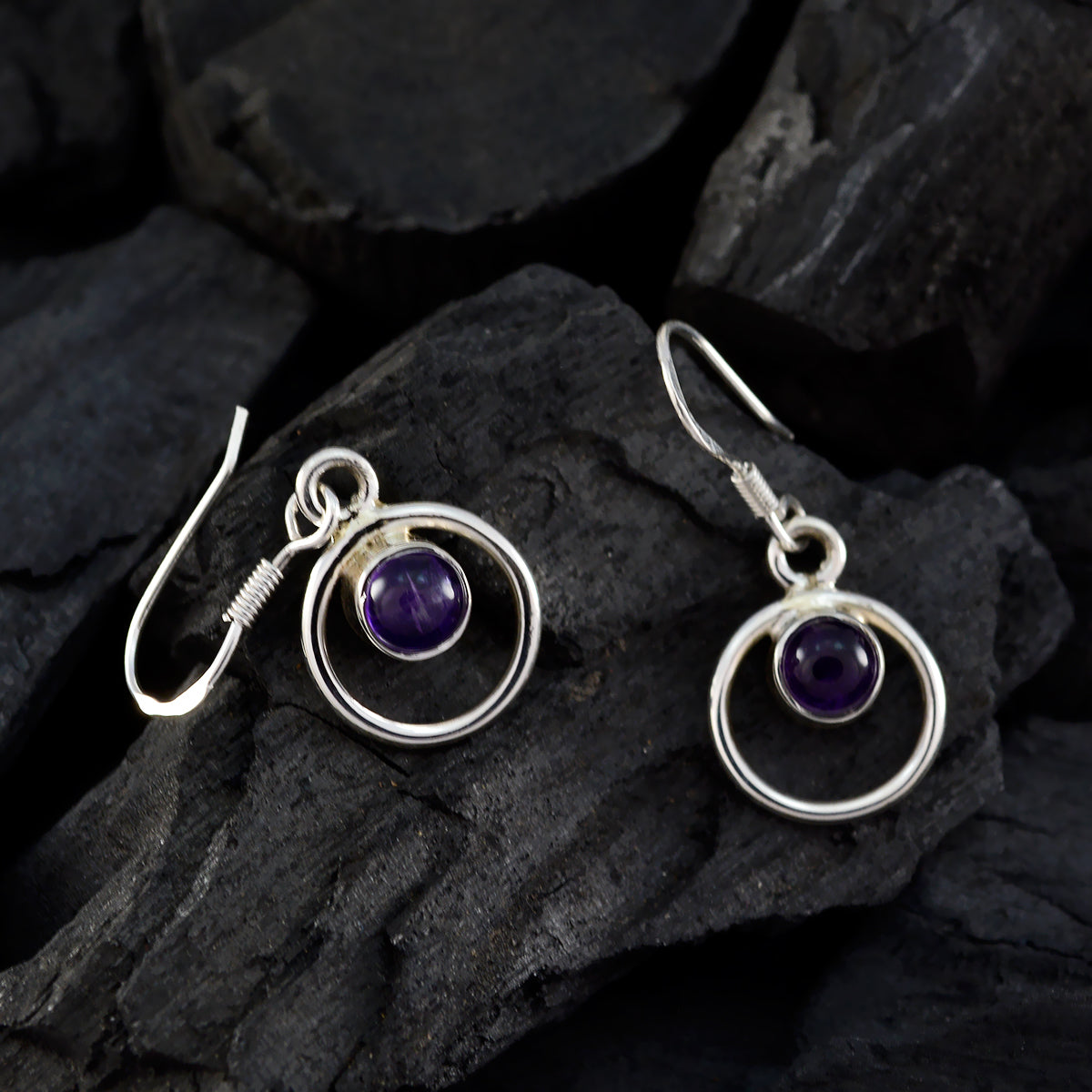 Riyo Nice Gemstone round Cabochon Purple Amethyst Silver Earrings gift for cyber Monday
