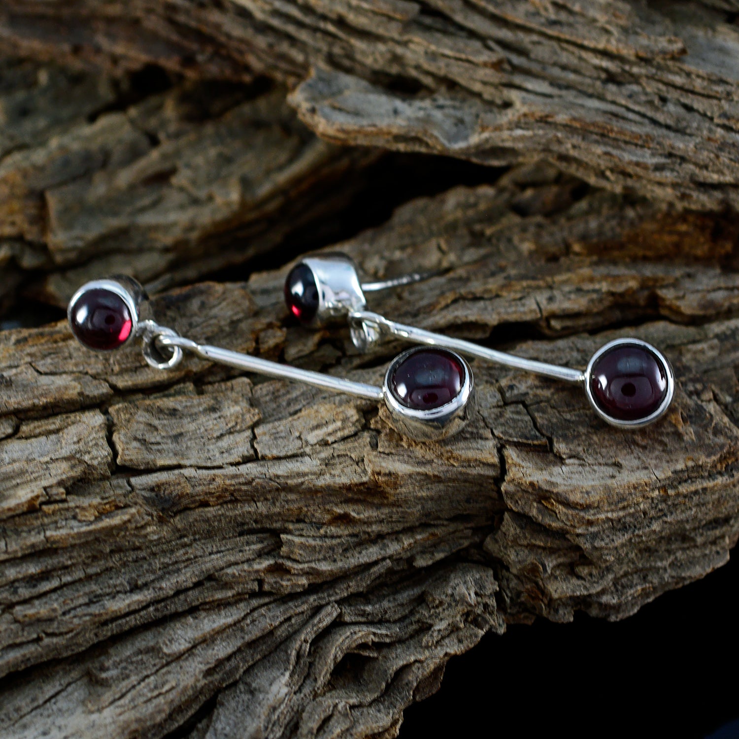 Riyo Nice Gemstone round Cabochon Red Garnet Silver Earrings gift for girlfriend