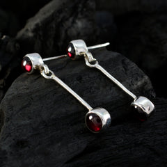 Riyo Nice Gemstone round Cabochon Red Garnet Silver Earrings gift for girlfriend