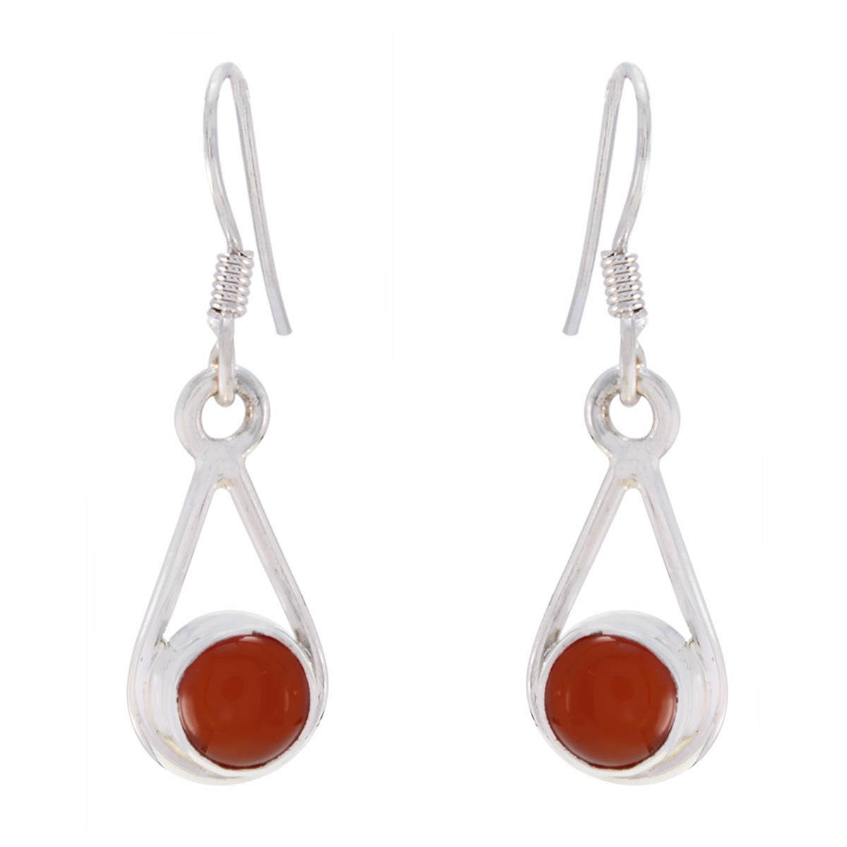 Riyo Nice Gemstone round Cabochon Red Onyx Silver Earrings gift for christmas day