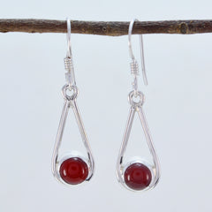 Riyo Nice Gemstone round Cabochon Red Onyx Silver Earrings gift for christmas day