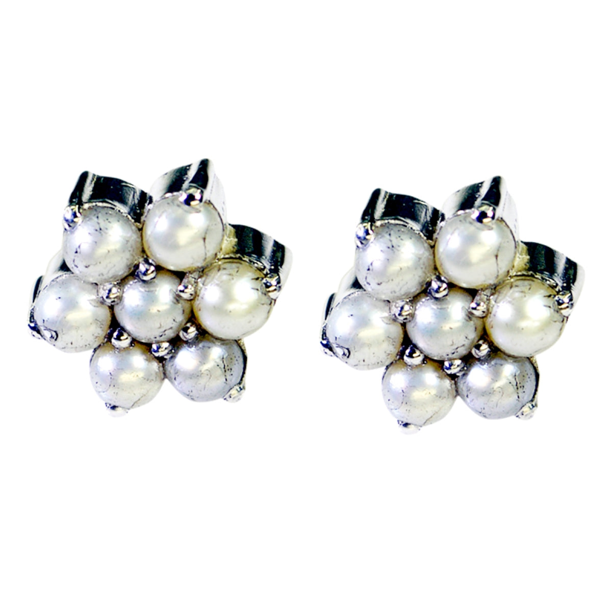 Riyo Nice Gemstone round Cabochon White Peral Silver Earring anniversary day gift