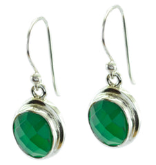 Riyo Nice Gemstone round Checker Green Onyx Silver Earring gift for handmade