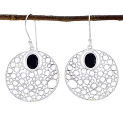 Riyo Nice Gemstone round Faceted Black Onyx Silver Earring new years day gift
