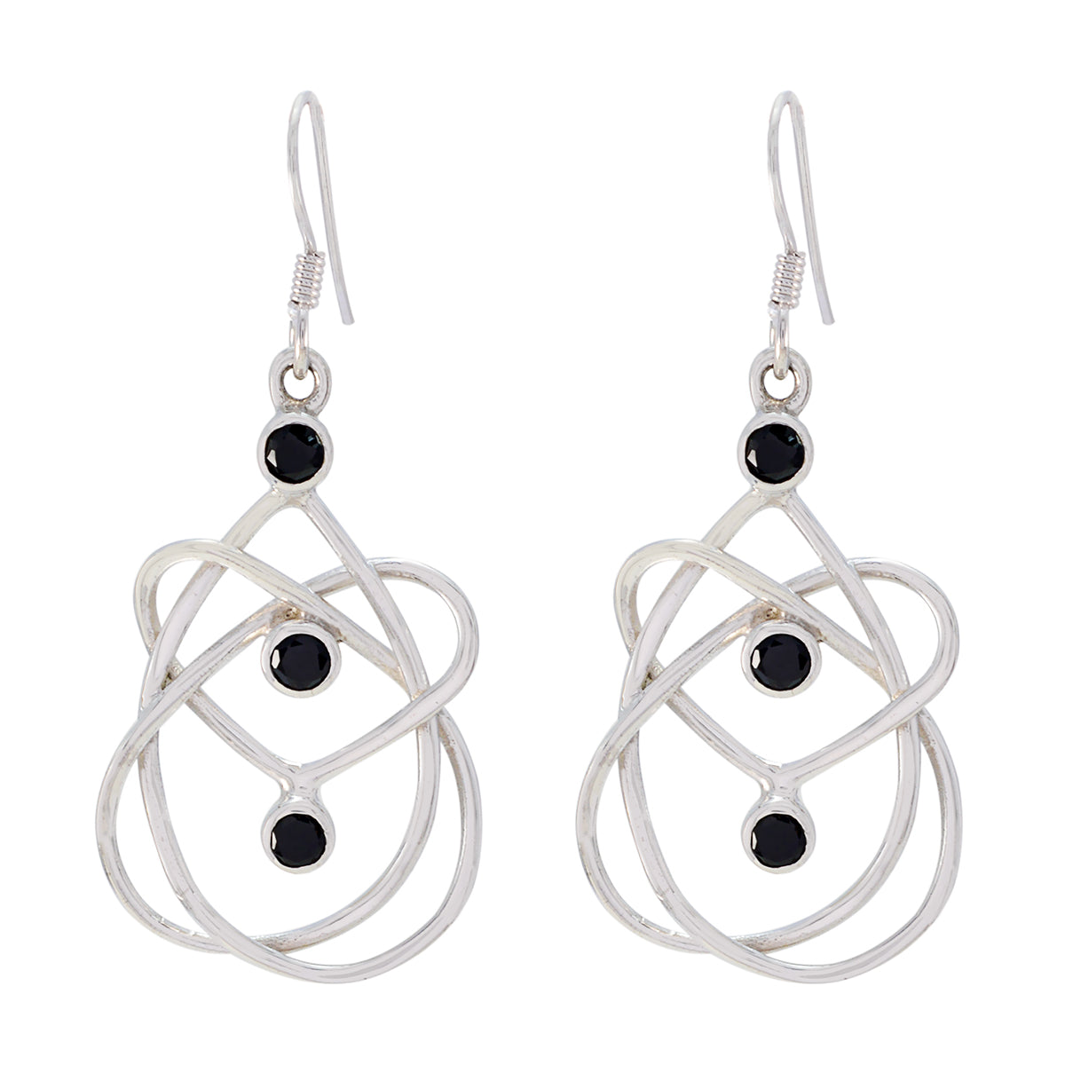 Riyo Nice Gemstone round Faceted Black Onyx Silver Earrings gift for handmade