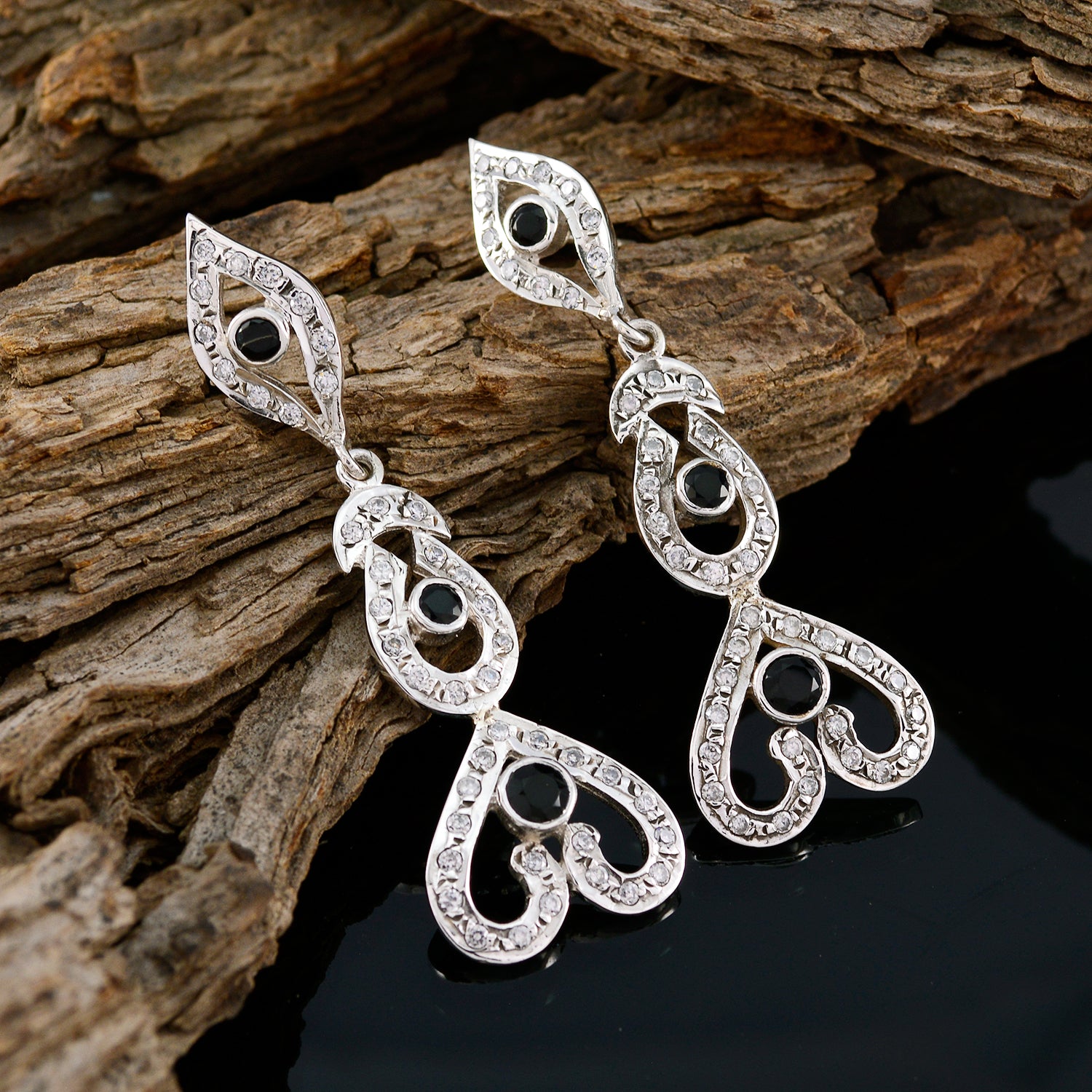 Riyo Nice Gemstone round Faceted Black Onyx Silver Earrings st. patricks day gift