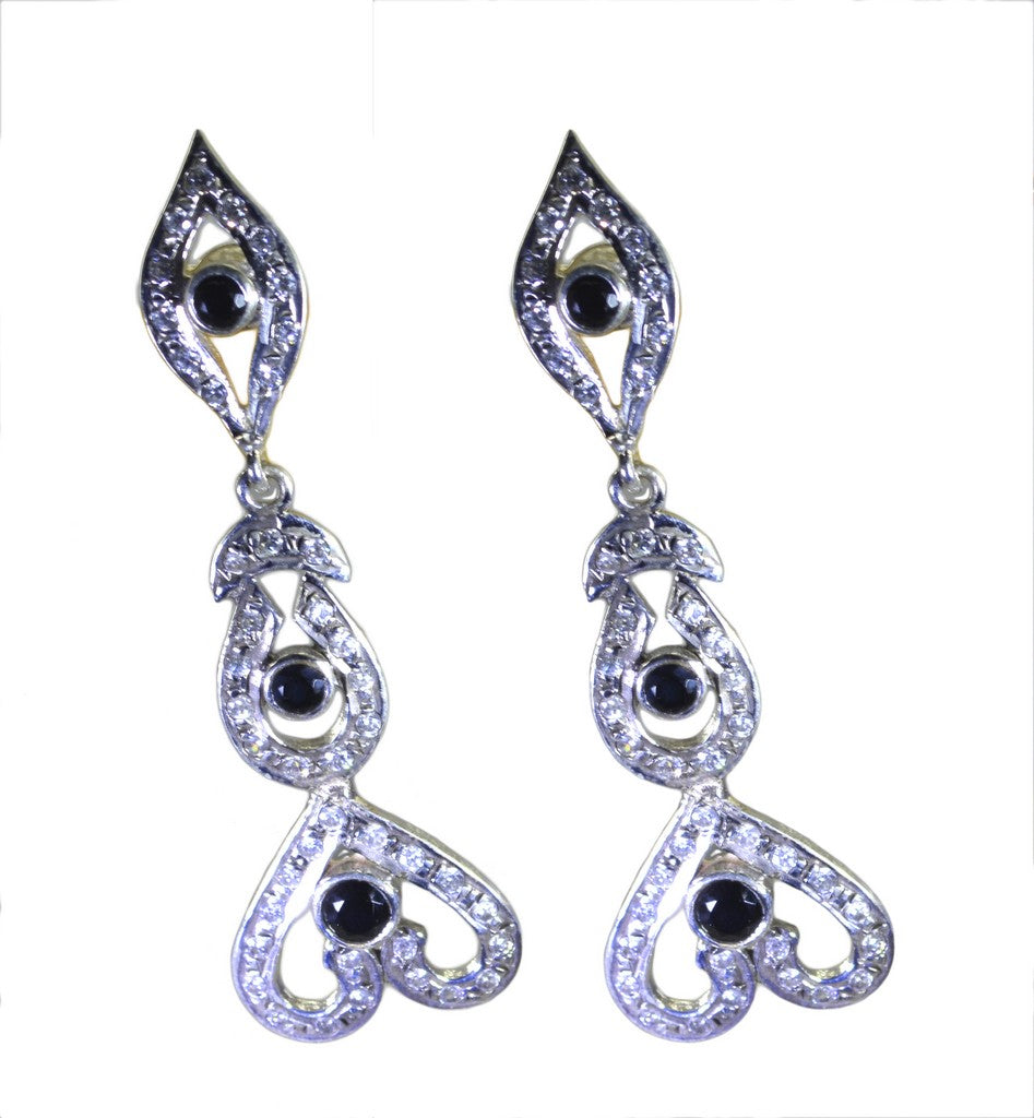 Riyo Nice Gemstone round Faceted Black Onyx Silver Earrings st. patricks day gift