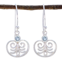 Riyo Nice Gemstone round Faceted Blue Topaz Silver Earring valentine's day gift