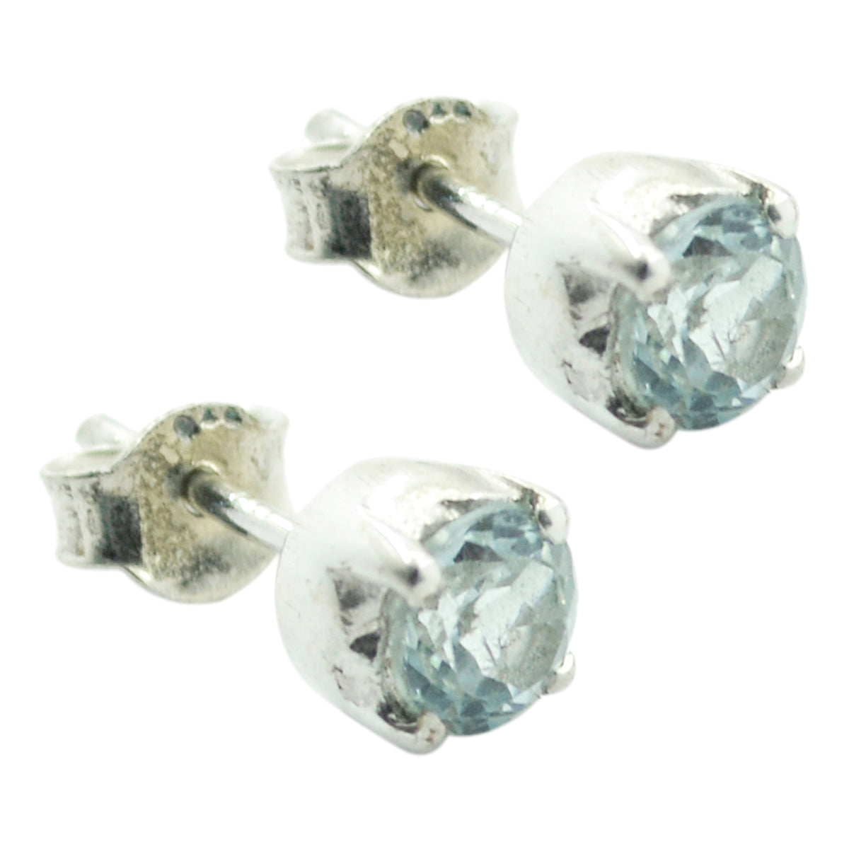 Riyo Nice Gemstone round Faceted Blue Topaz Silver Earrings gift for b' day