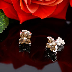 Riyo Nice Gemstone round Faceted Brown Smokey Quartz Silver Earrings gift