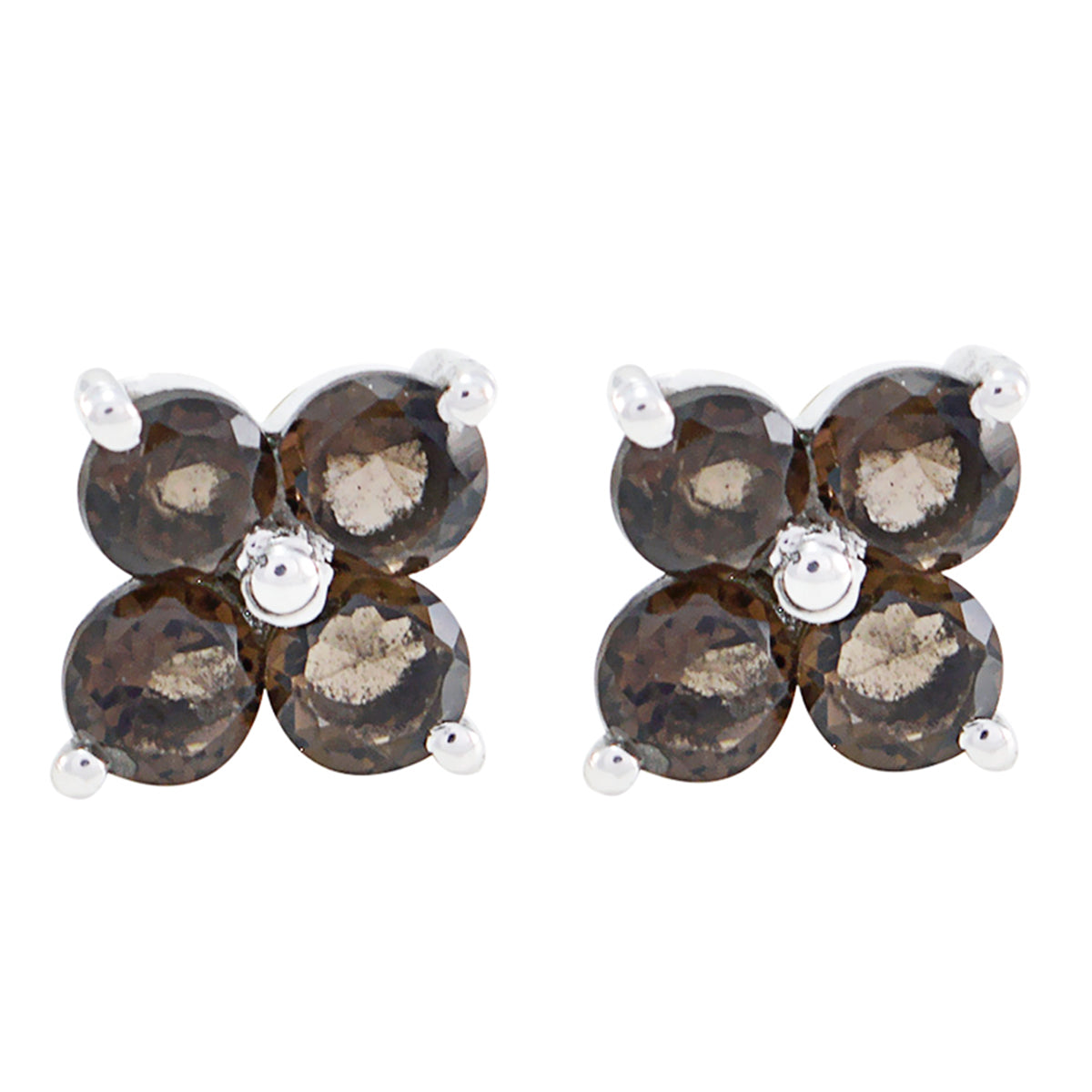 Riyo Nice Gemstone round Faceted Brown Smokey Quartz Silver Earrings gift