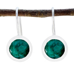 Riyo Nice Gemstone round Faceted Green Indian Emerald Silver Earring gift for new years day