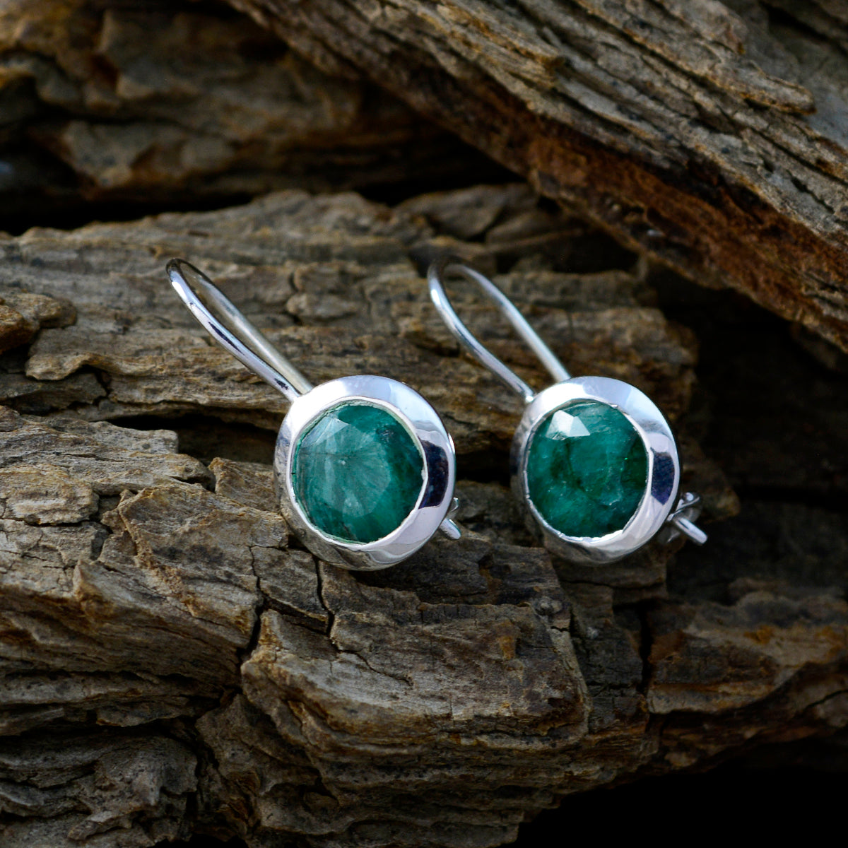 Riyo Nice Gemstone round Faceted Green Indian Emerald Silver Earring gift for new years day