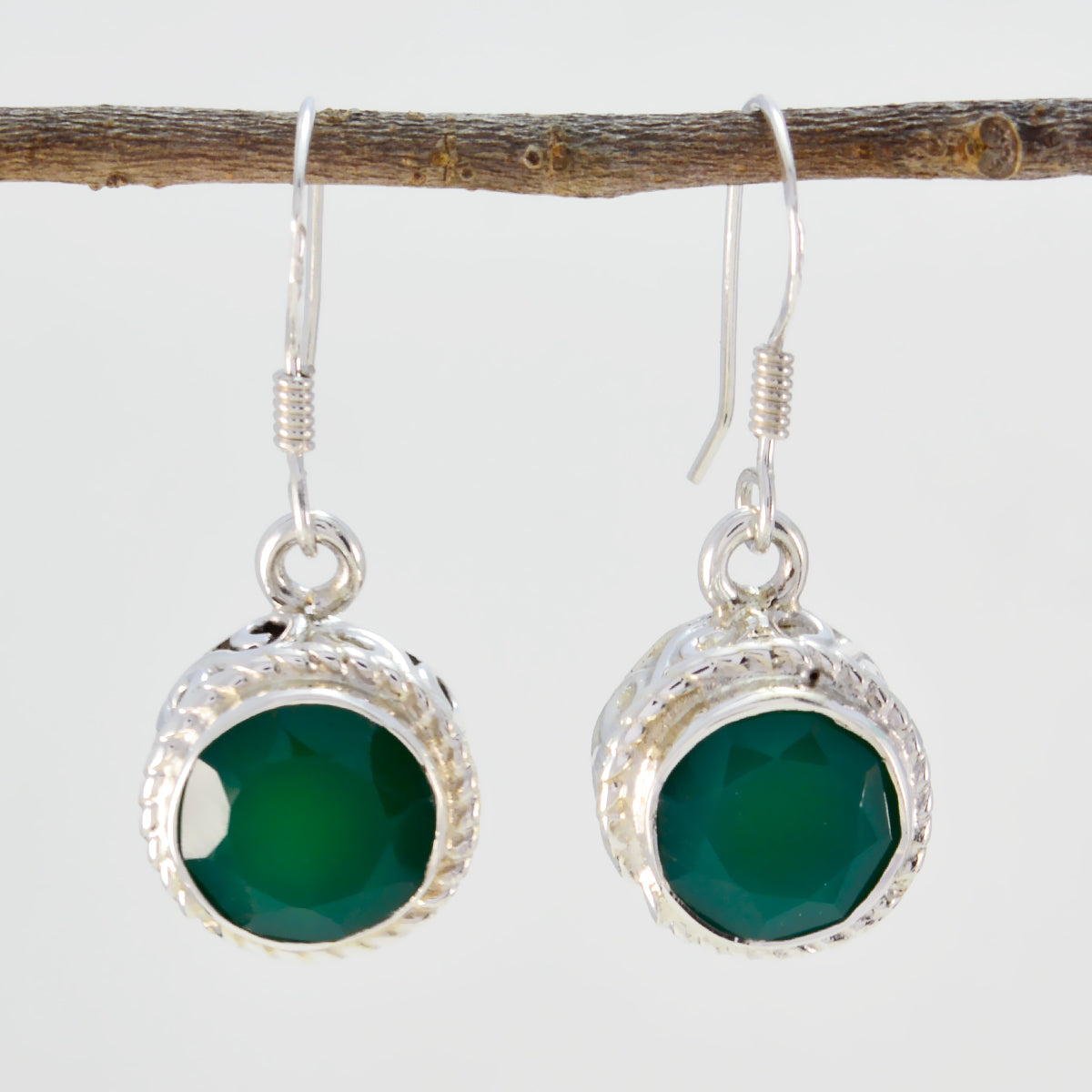 Riyo Nice Gemstone round Faceted Green Onyx Silver Earring gift for engagement