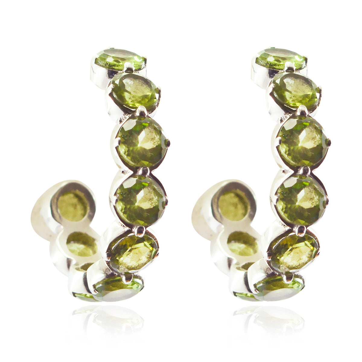 Riyo Nice Gemstone round Faceted Green Peridot Silver Earring gift for anniversary
